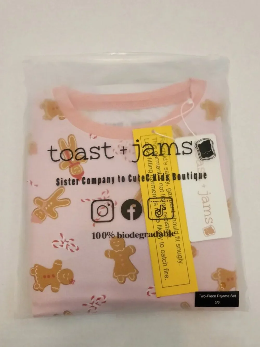 Toast + Jams Bamboo Pajamas 5/6 | Pink Gingerbread Kids 2-Piece Set NWT